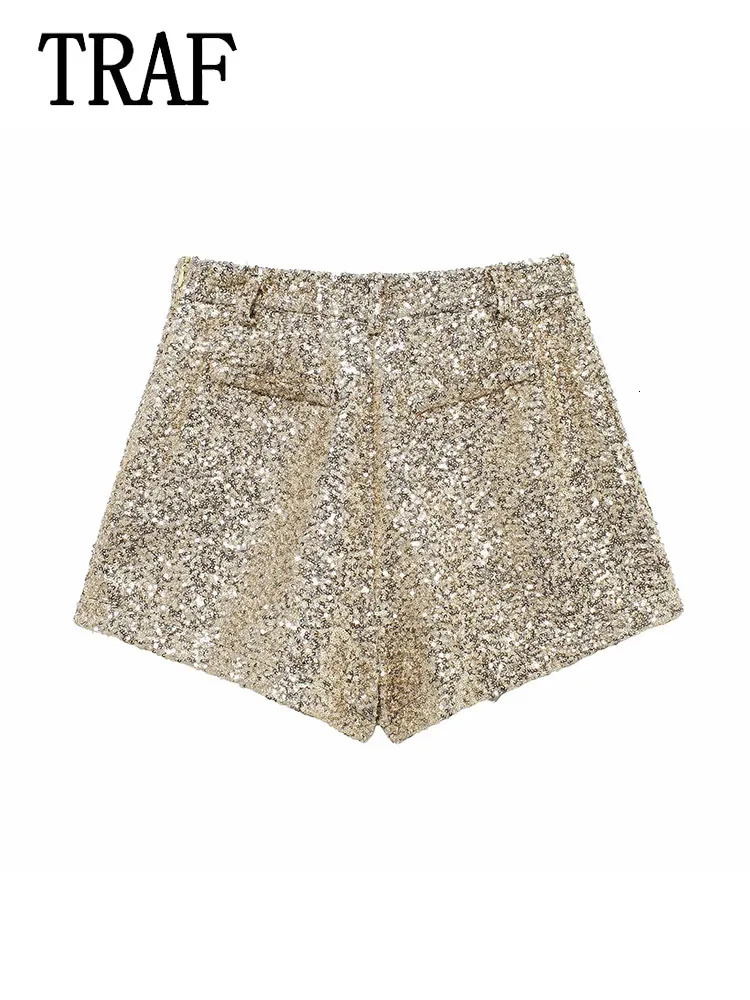 TRAF Womens Shorts Sequin Shorts For Women 2024 Autumn Bermuda Casual Shorts Woman Fashion Streetwear Short Pants 250313