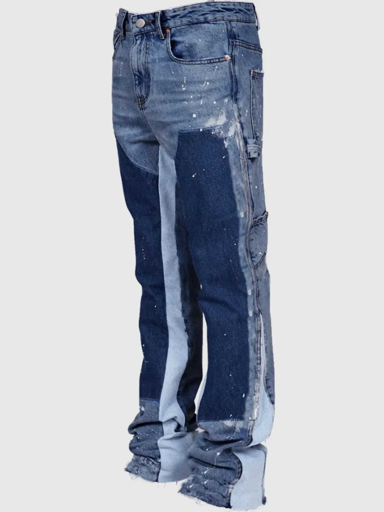 Mens fashion jeans work pants European and American fashion work clothes elastic splicing work denim layered Flared Pants S-XXLT250319