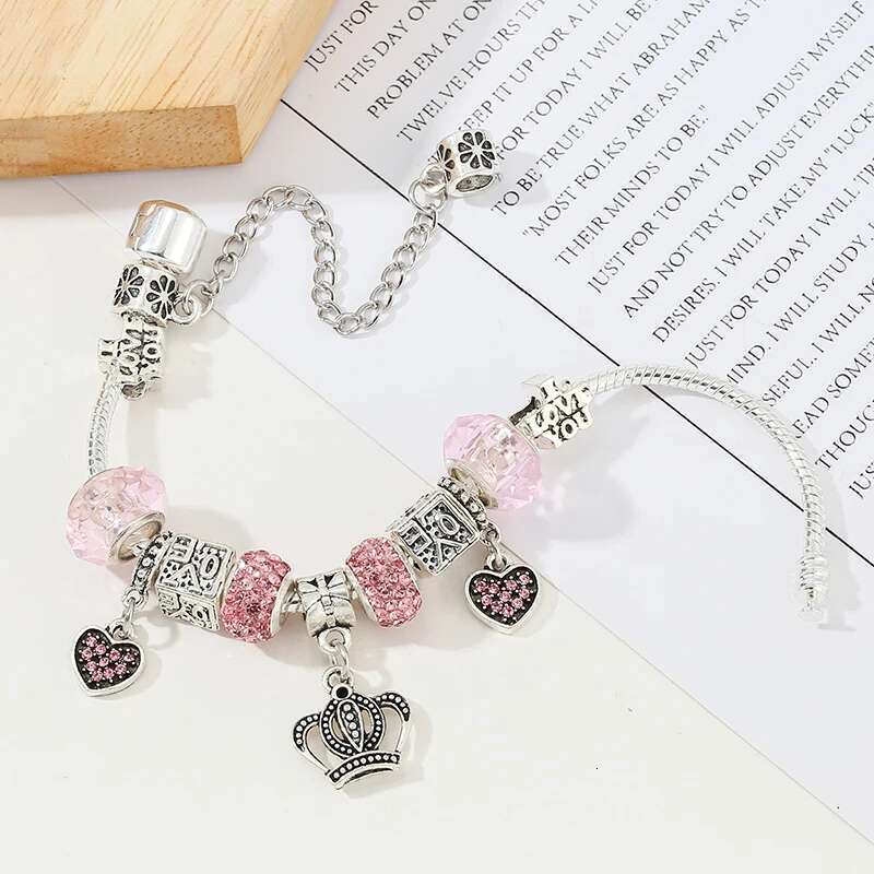 High Quality Silver Color Love Beads Charm Bracelets With Crown Heart Pendant Brand Bracelet Jewelry Gift For Women Wife Pulsera