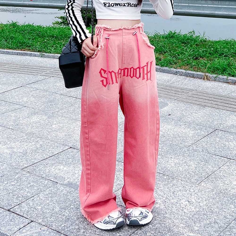 Teenage girls fashion gradient long jeans new autumn hot trade elastic waist Trouser cool hip-hop street clothing childrens jeansT250326