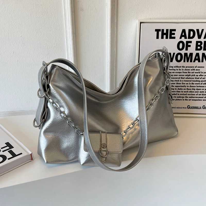 Luxury Designer Bag for Women Fashion Shopping Bag PU Lether Top-Handle Handbag Large Capacity Silver With Mini Purse Y250319