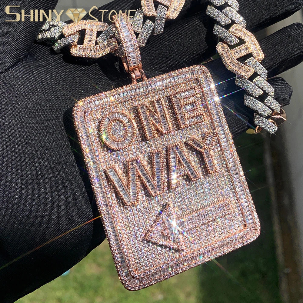 Iced Out Bling Direction Signs Pendant Necklace Cubic Zirconia Letter One Way Charm Men Fashion Hip Hop Jewelry 250320