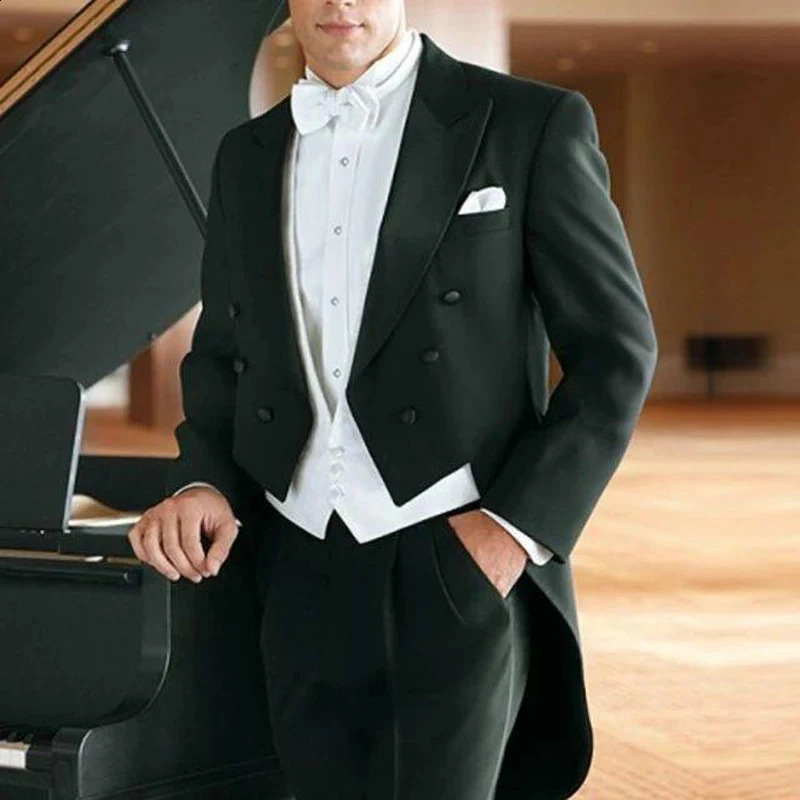 Formal Solid Men Suits Black Chic Prom Party Concert Male Clothing Fashion Groom Wedding Tailcoat 3 Piece JacketVestPants 250311