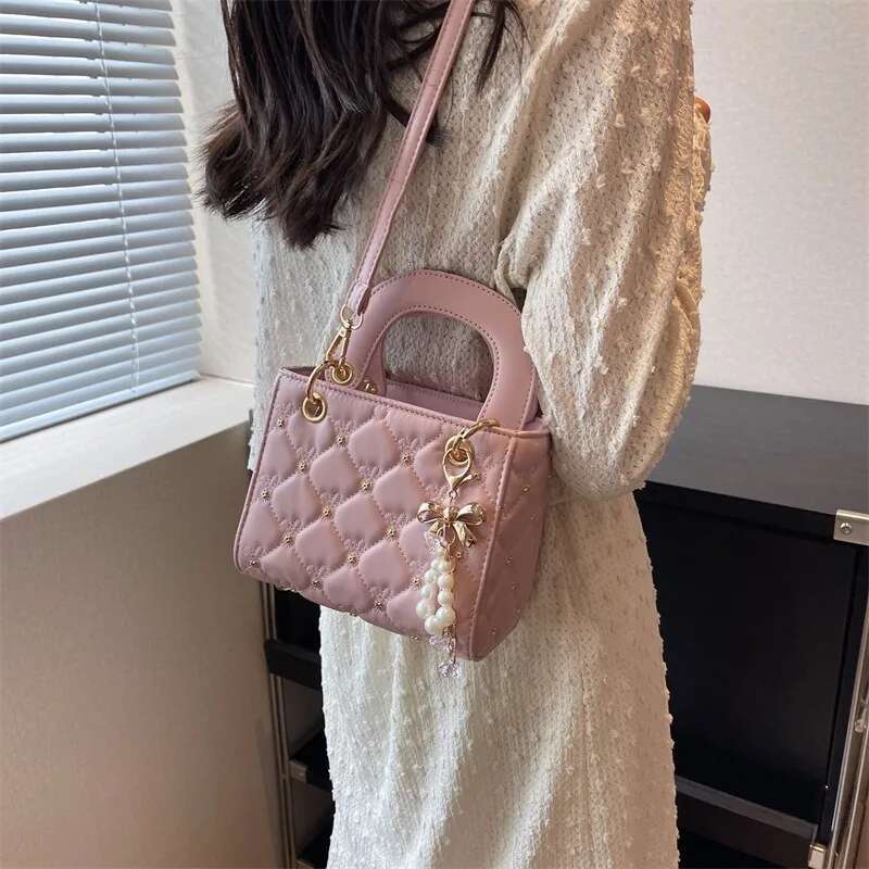 Senior Sense Of Foreign-Style Niche Bag New Tide Fashion Dia Lattice Pearl Handbag Single Shoulder Crossbody Bags