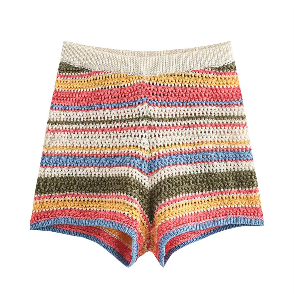 ZATT Summer Collection Sweet Vintage Polo Collar Single Breasted T Shirt Short Pants Candy Color Striped Women Suit Set 250318
