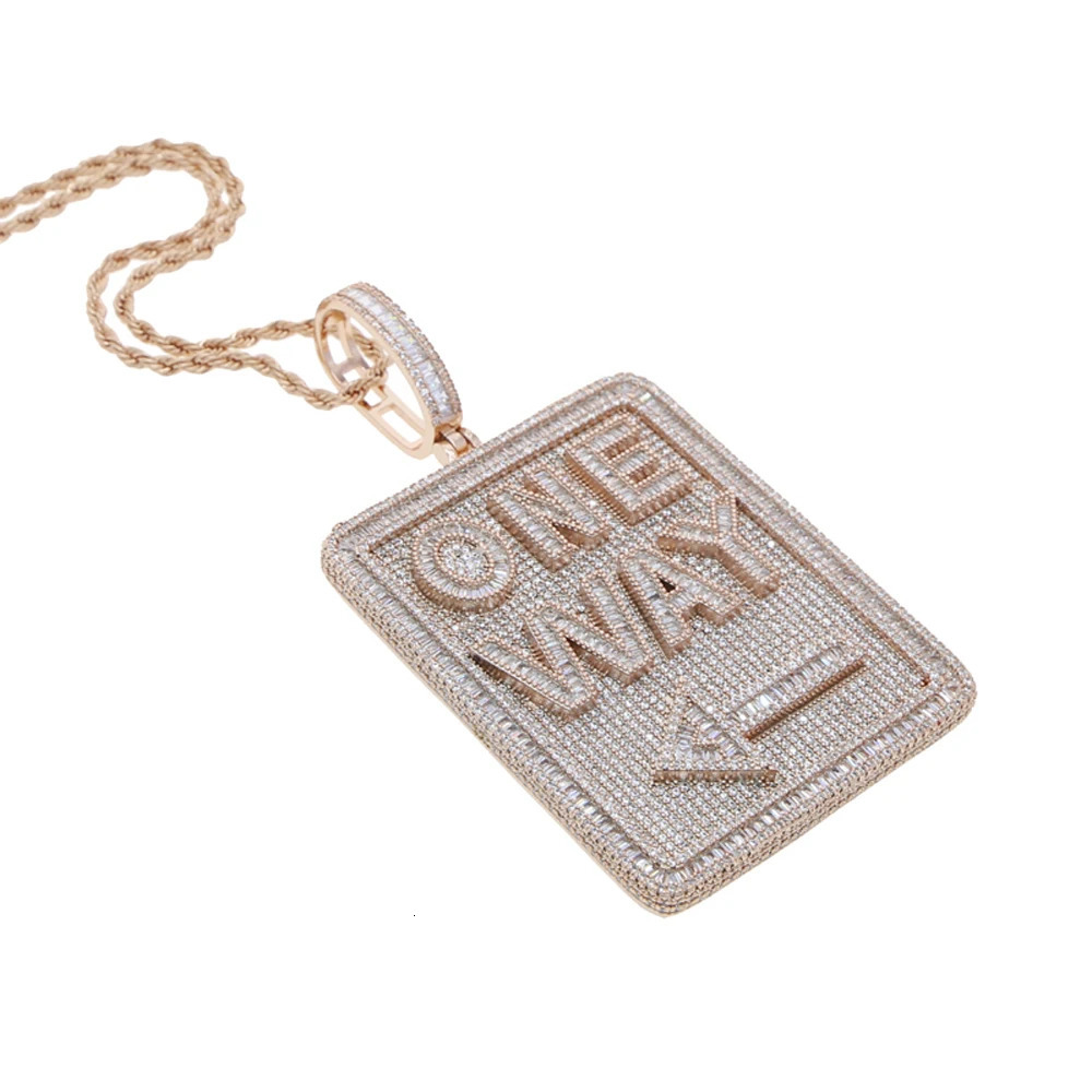 Iced Out Bling Direction Signs Pendant Necklace Cubic Zirconia Letter One Way Charm Men Fashion Hip Hop Jewelry 250320