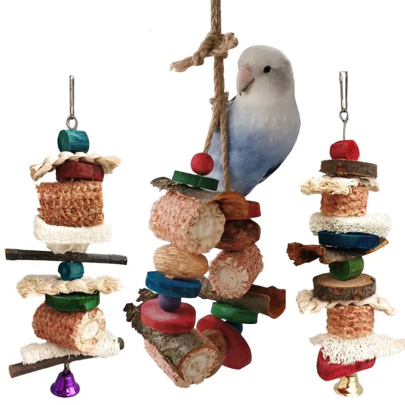 Bird parrot chewing toy natural corn Cob loose original wood bark fruit combination birdcage hanging decoration pet supplies 250320