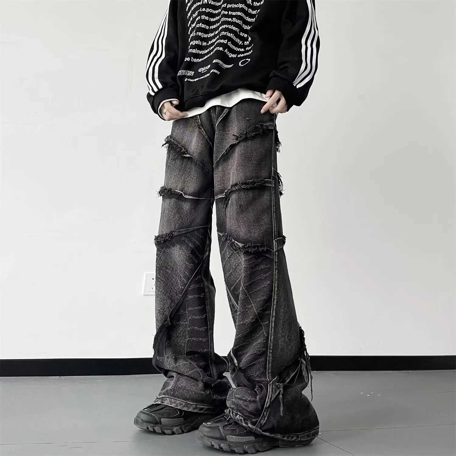 Streetwear Baggy Jeans Y2K Hip Hop Retro Baggy Jeans Mens Jeans Wide Leg Oversize Denim Pants Denim Trousers Cargo JeansT250319