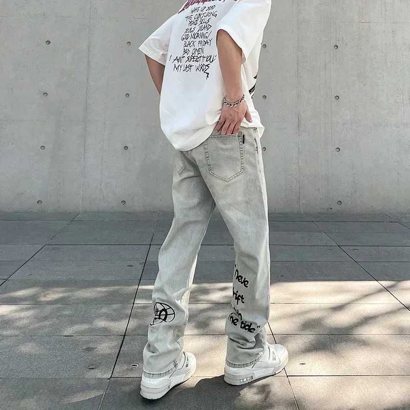 Spring Gothic Letter Printed Baggy Jeans Mens Y2K Vintage Streetwear Straight Denim Pants Hip Hop Fashion Harajuku JeanT250319