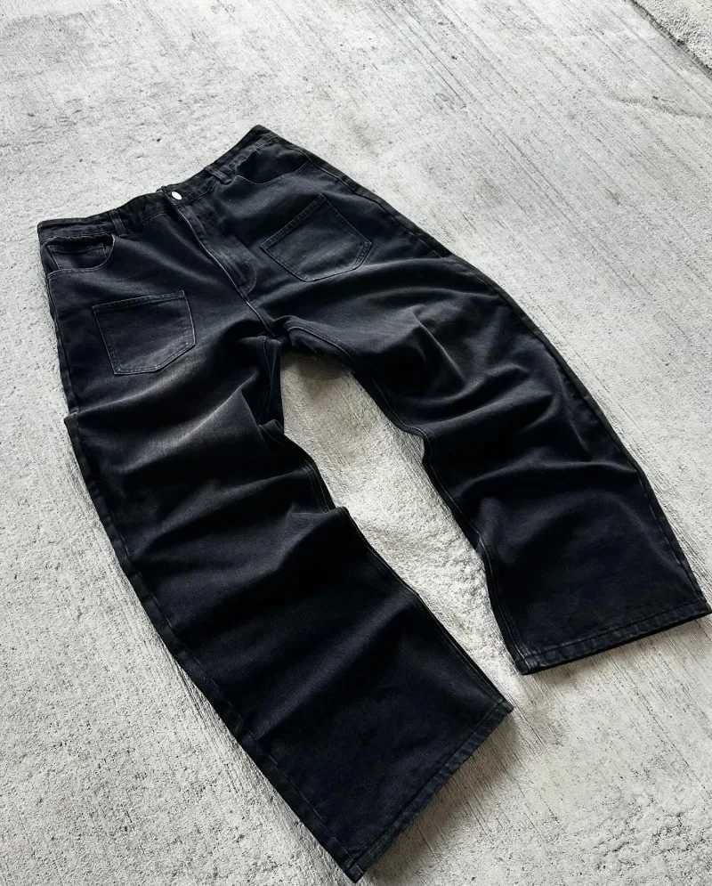 Y2K bagged jeans Harajuku retro cherry blossom embroidered high-quality street jeans hip-hop gothic mens wide leg jeansT250319