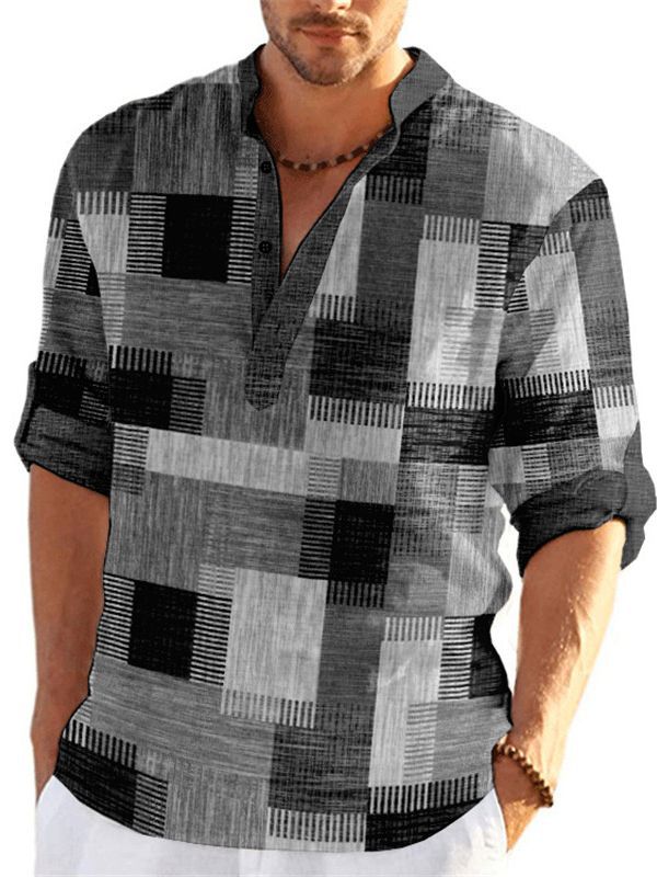2025 New Men's Long Sleeve Shirt - 3D Digital Print, Youth Mandarin Collar Design, Lightweight and Breathable Fabric, Perfect for Casual and Styl