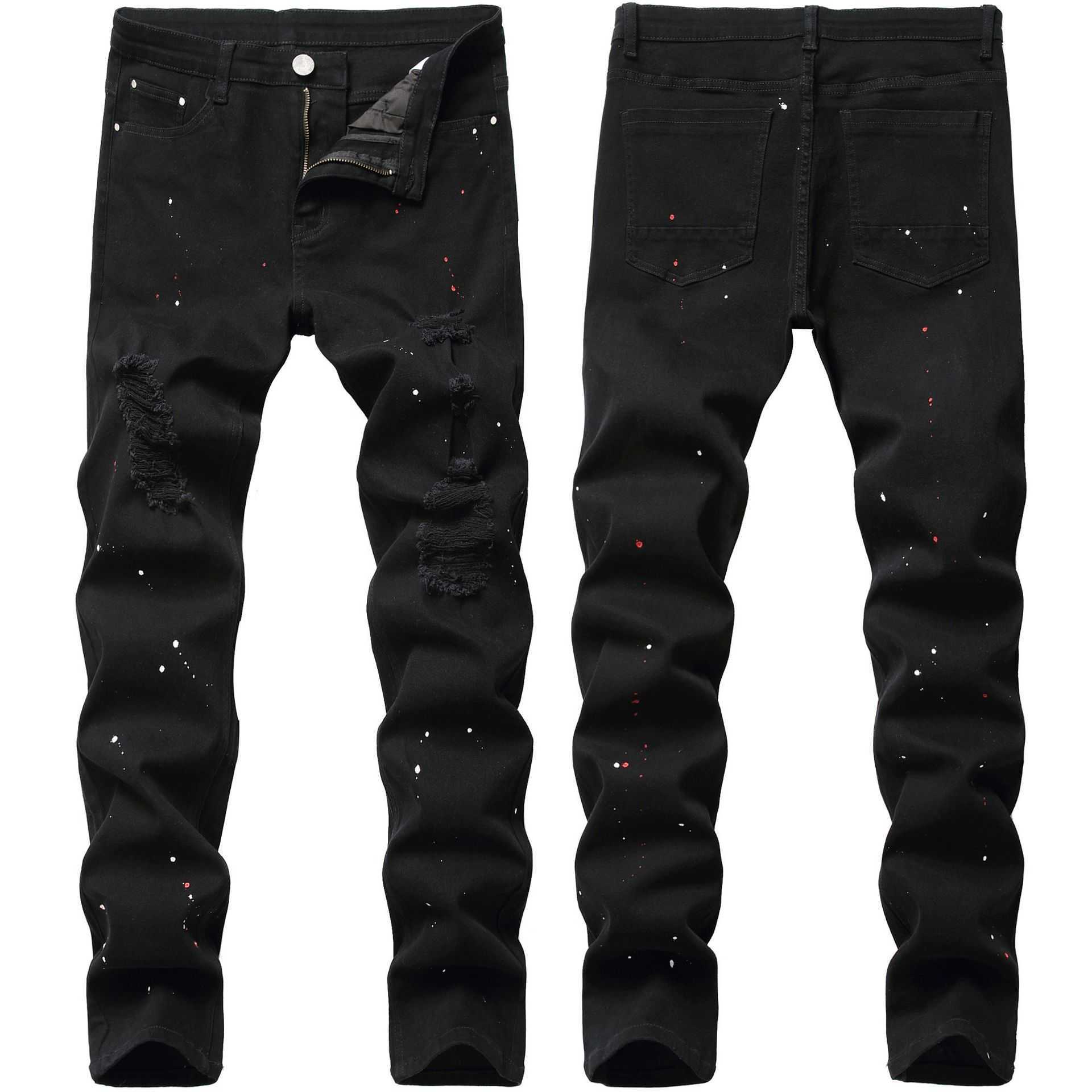 Men's Jeans Color Wear Out Men's Jeans Trendy Micro Elastic Small Straight Slim Youth Fashion Men's Pants Jeans 2025 Y250320
