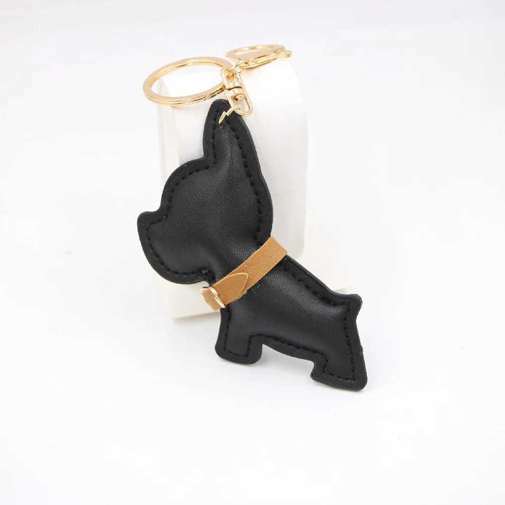 Fashion filled PU synthetic leather battle dog pet keychain bag charm pendant dog leather puppy keychainXJ250319