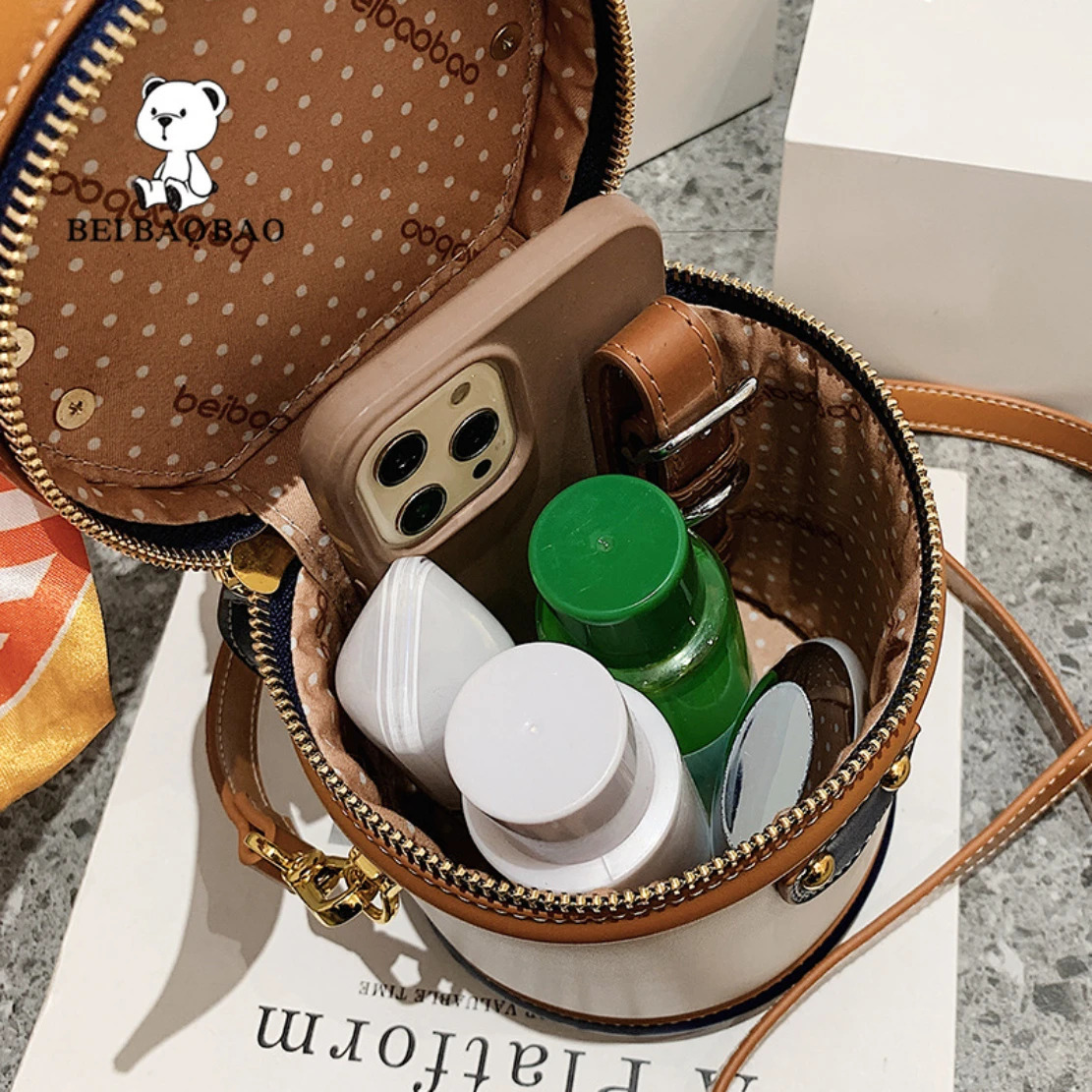 Handbag Makeup Bag Fashion Cylindrical Shoulder Bag Cross Body Bag 250317