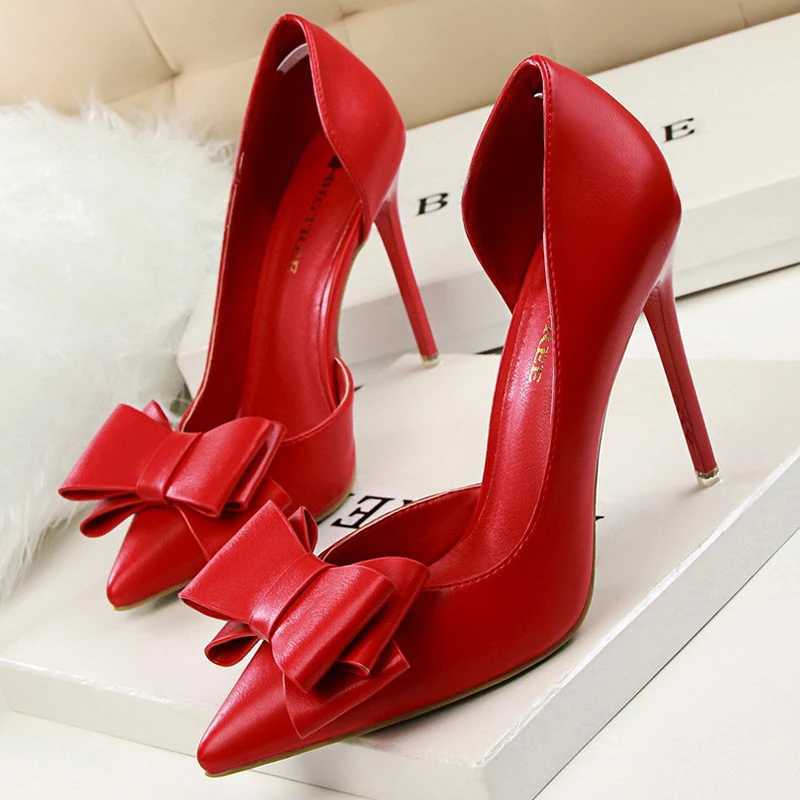 BIGTREE Shoes Bow-knot Wan Pumps Stiletto 10.5 Cm Wen Basic Pump Pointed Toe Classic Pumps Sexy High H Wen Shoes 2025 Y250319