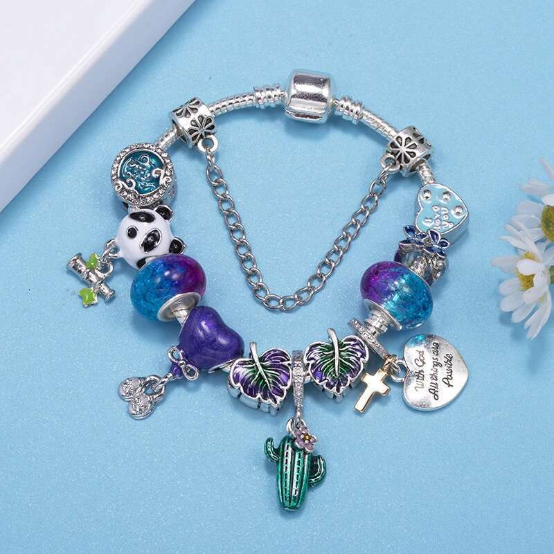 High-Quality Charm Bracelet For Women Men With DIY Bear Leaf Cactus Beads Pendants Bracelets Bangles Jewelry Gift Dropshipping