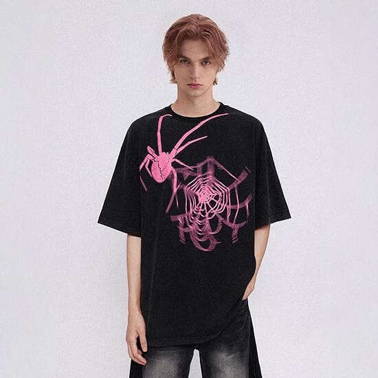 Little Angel American Funny Fuzzy Cartoon Printed Short sleeved T-shirt for Men Trendy Loose Simple High Street Couple TEE