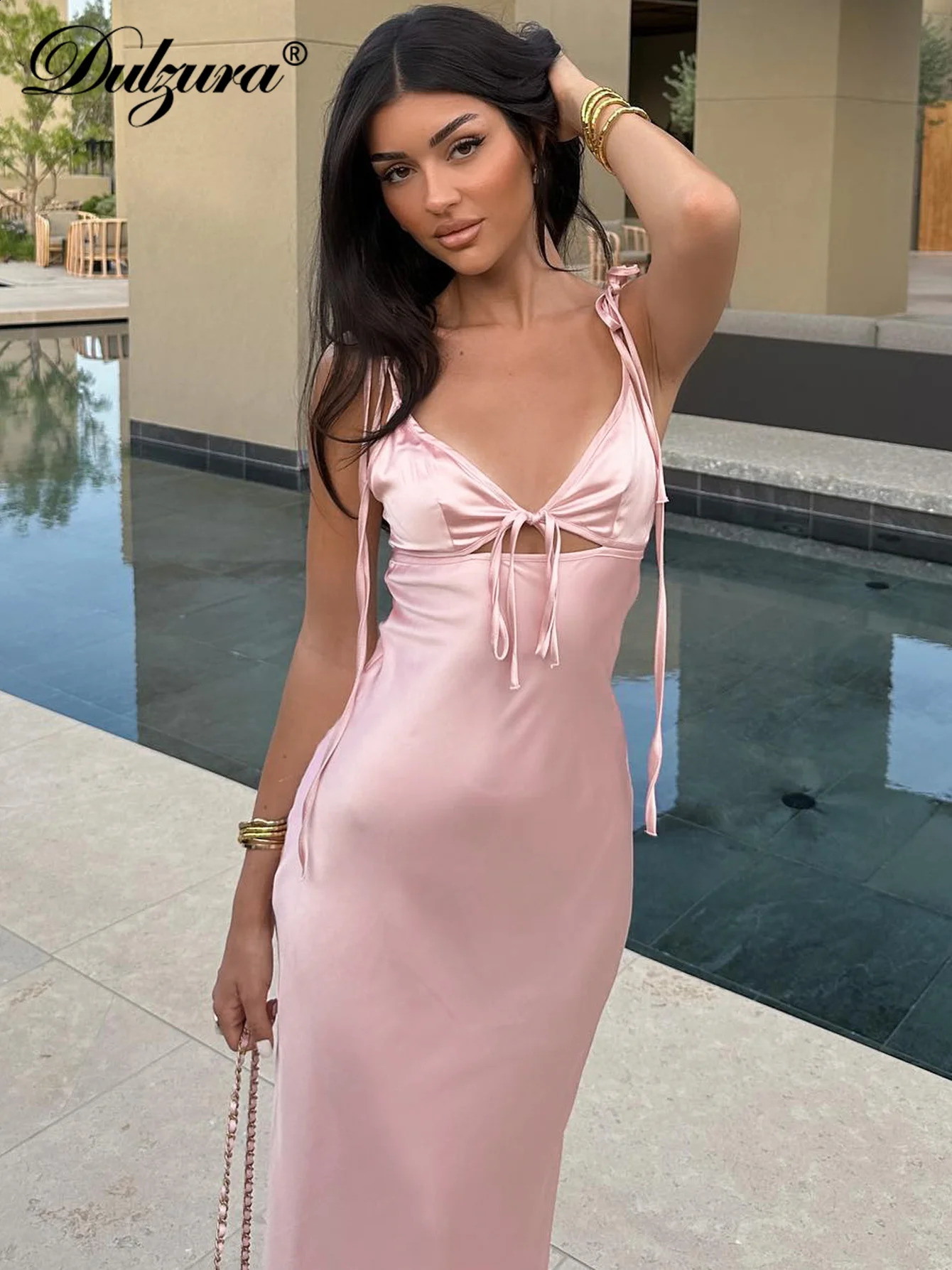 Dulzura Backless Lace Up Spaghetti Straps Cut Out Midi Dress Women Club Holiday Evening Party Dresses Y2K Clothes Drop 250319