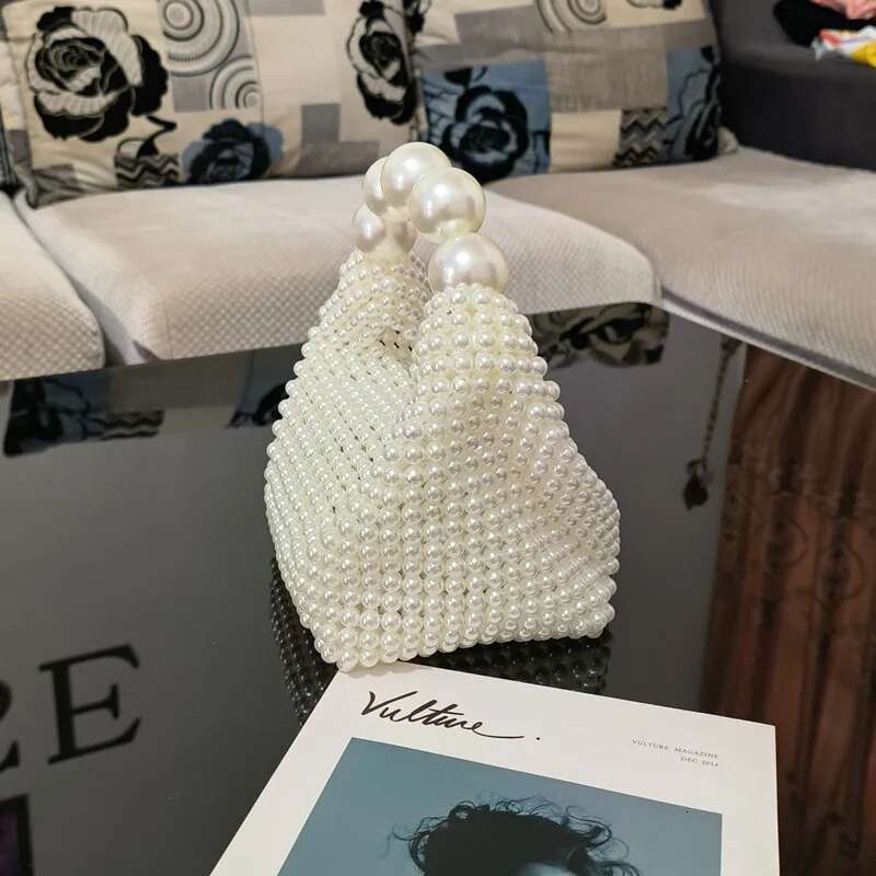 2023 Summer Women's Artificial Pearl Handbags Fashion Handwoven Beaded Dinner Designer Bag High Quality