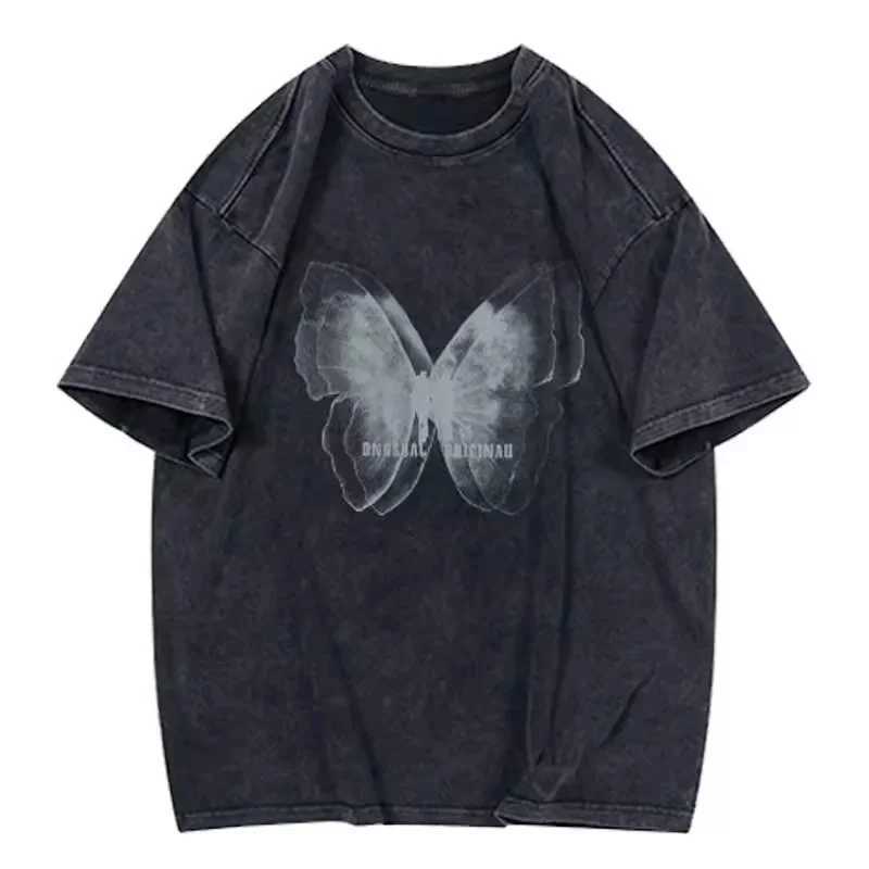 Aesthetic art butterfly print womens plus size T-shirt street fashion trend cool design top 2024 new Y2k handsome womens T-shirtT250320