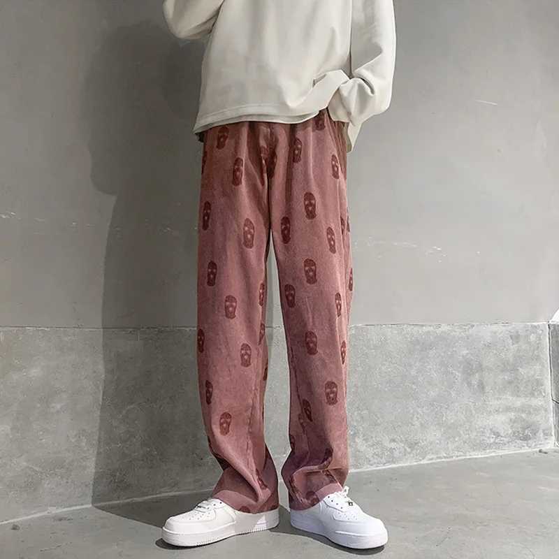 Baggy Corduroy Men Wide Pants Spring Fashion Design Print Trousers Hiphop Straight Sweatpants Oversized Bottoms Man Y2k ClothesT250319