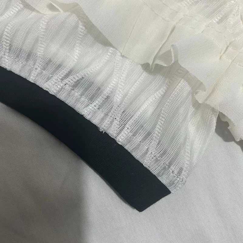 Summer Teen White Girl Trend Niche Short Sleeve Top Korean Big Kids Ear Edge Doll Short Sleeve T-shirt Chiffon ShirtT250320