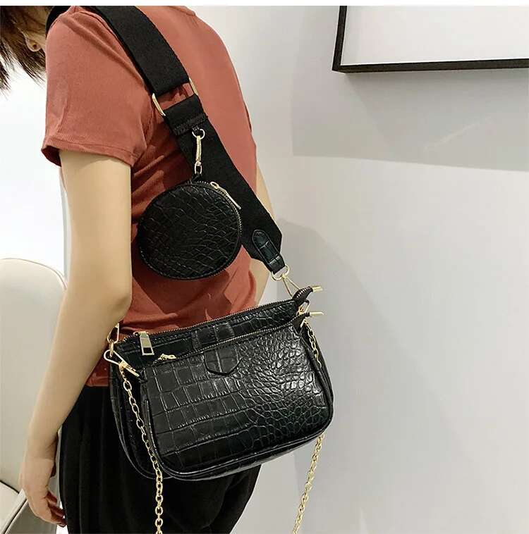 Alligator Print Women Shoulder Designer Wide Strap Crossbody Chain Sg Pu Leather Ladies 3 Bag Set Handbag