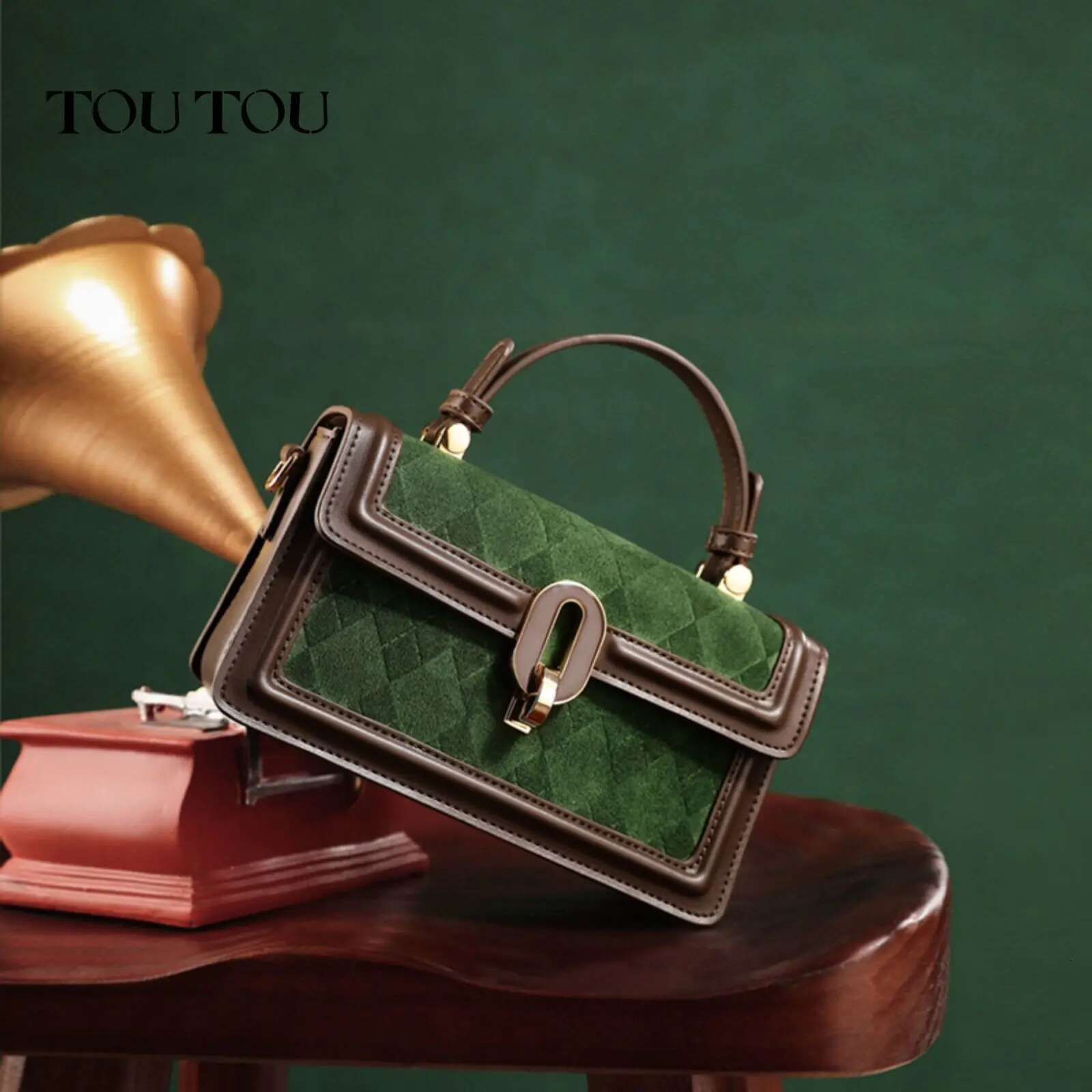 TOUTOU Small Square Autumn Original Designer Brand Handbag Retro Dia Grid Green Single Shoulder Crossbody Bag Christmas