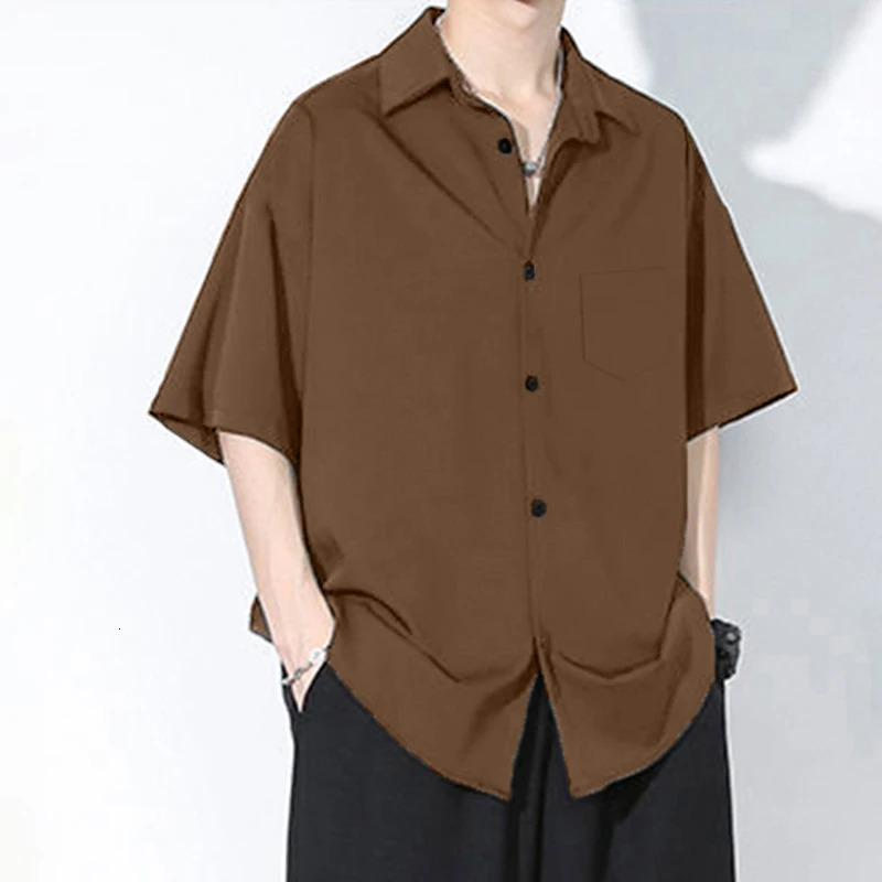 Shirt Mens Summer Ice Silk Short-Sleeved Drapey High-End Loose Casual Solid Color Shirt for Men 250320