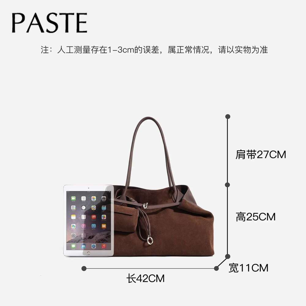 New Winter Matte Red Large Shopper Tote for Marry Christmas Gift Suede + Cow Leather Women Handbag with Mini Purse Kakhi