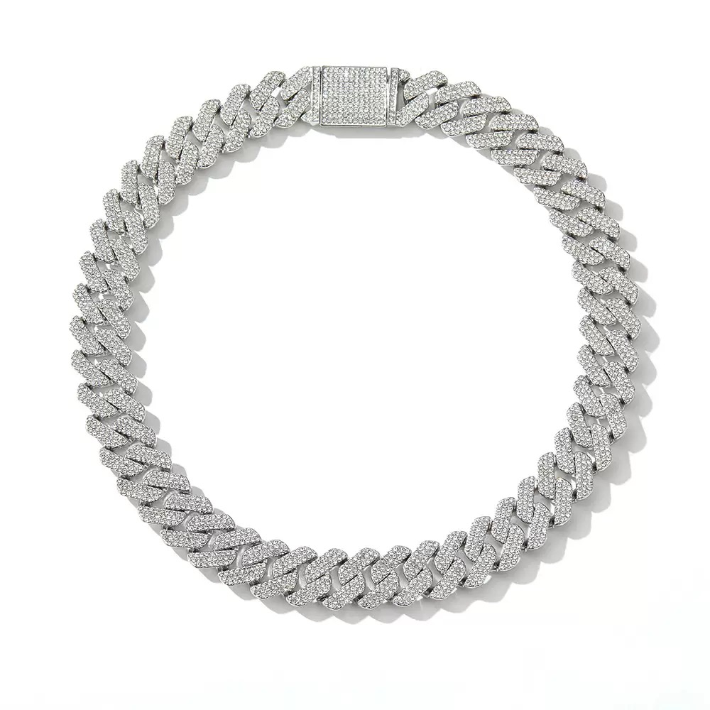 Iced Out Sterling Silver Cuban Necklace with VVS Moissanite - Designer Hip Hop Jewellery for Men
