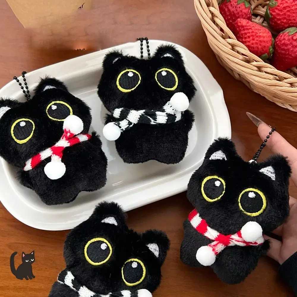Soft squeeze scarf black cat pendant cartoon clasp squeeze plush keychain plush stuffed toy car keychainXJ250319
