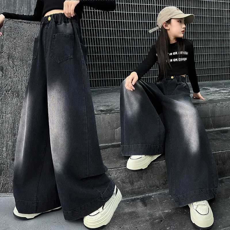Girls jeans spring and winter New Fried street loose straight leg wide leg pantsT2502320