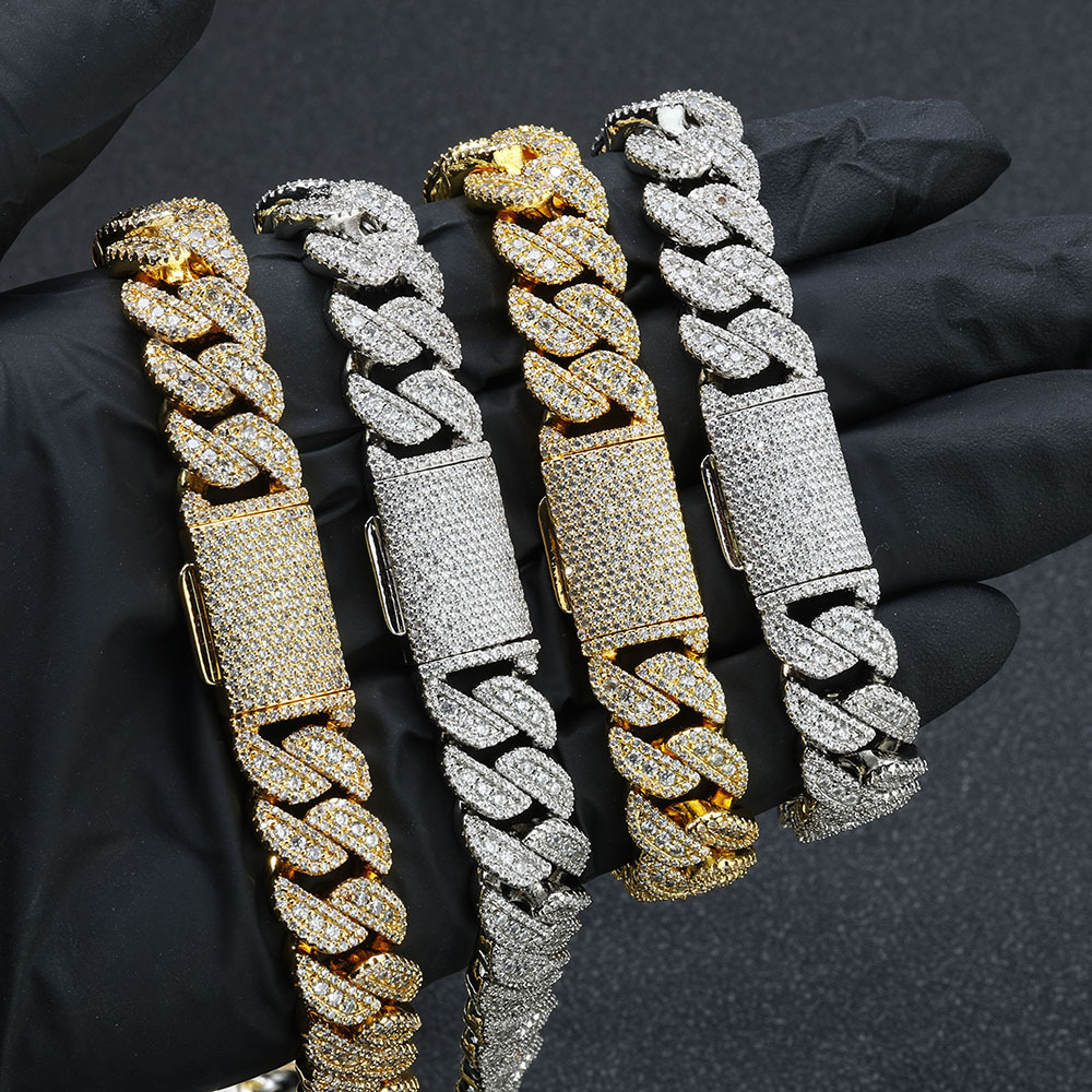 14MM Iced Out Prong Cuban Necklace Brass CZ Hip Hop Jewelry Chains For Men Cubic zirconia Cuban Iced out Chain Gift