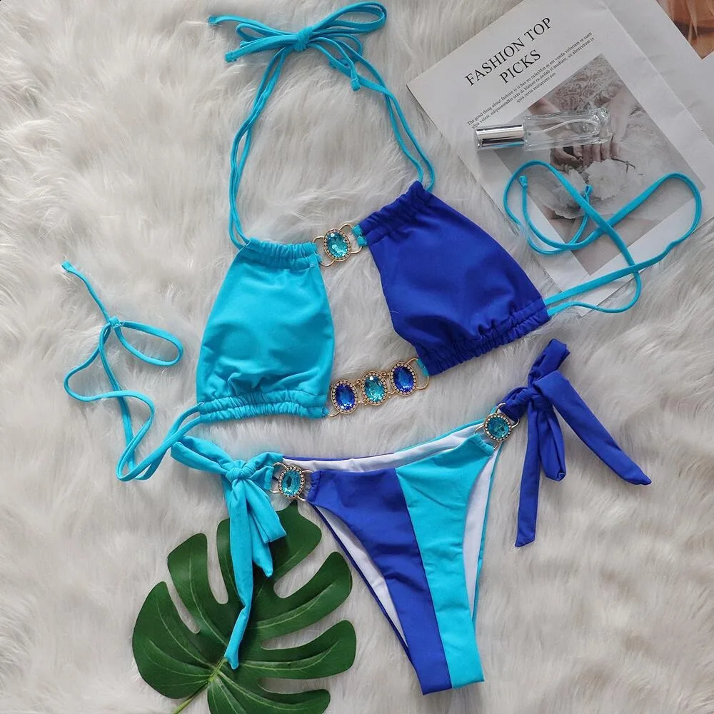 SERENECHIC 2025 Sexy Splicing Bikini Set Crystal Diamond Blocks Color Two Piece Swimsuit Womens Beach Wear 250319