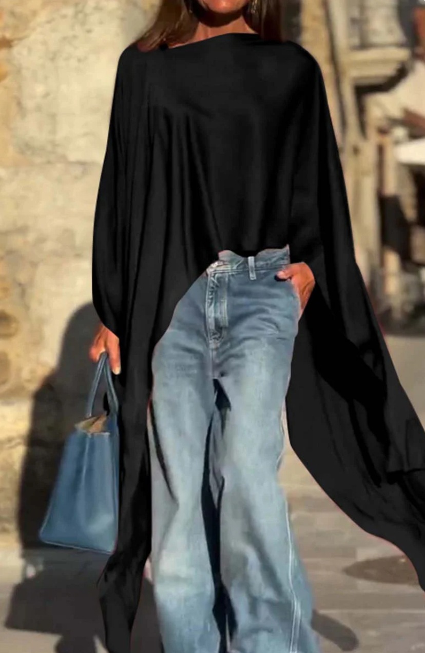 2025 burst women's solid color irregular hem loose fashion long-sleeved top spring and summer