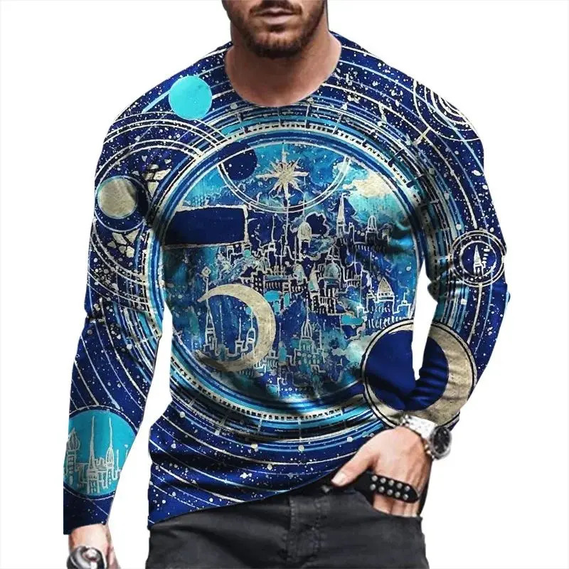 SpringSummer Mens Casual Trend Sunflower Pattern Tshirt Loose Street Personalized Oneck Long Sleeve Clothing 6XL 250318