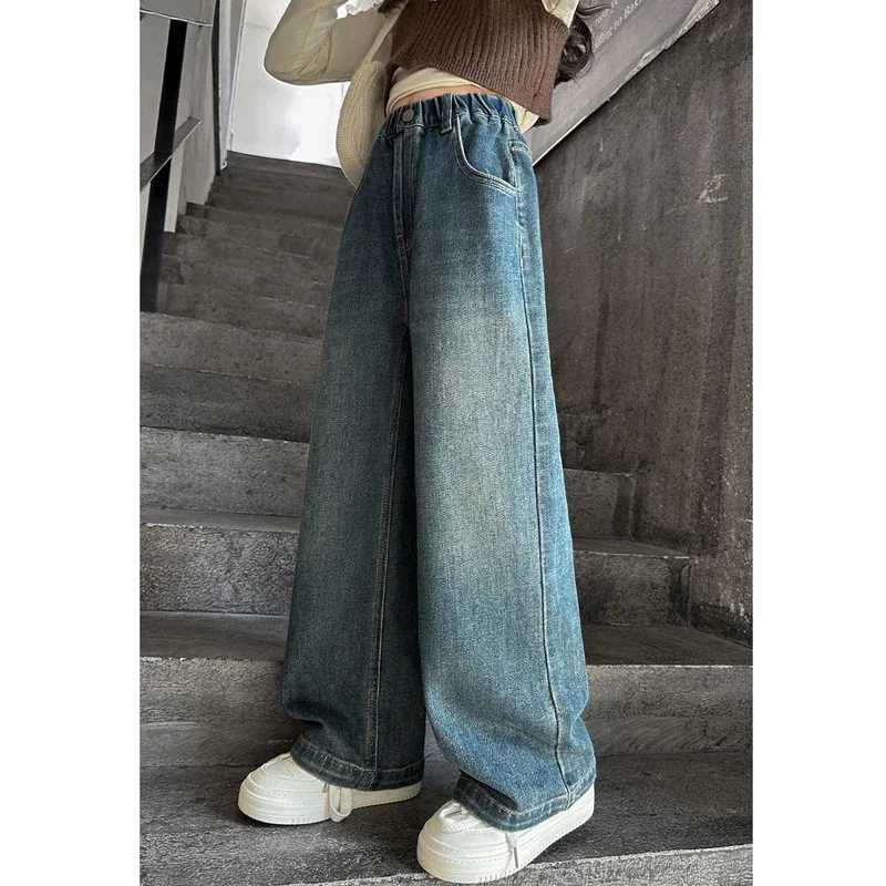 Wide Leg Jeans for Girls Spring Autumn Loose Vintage Straight Retro Pants Fashion Teenage Kids Trousers 6 8 9 10 11 12 14 YearsT250326