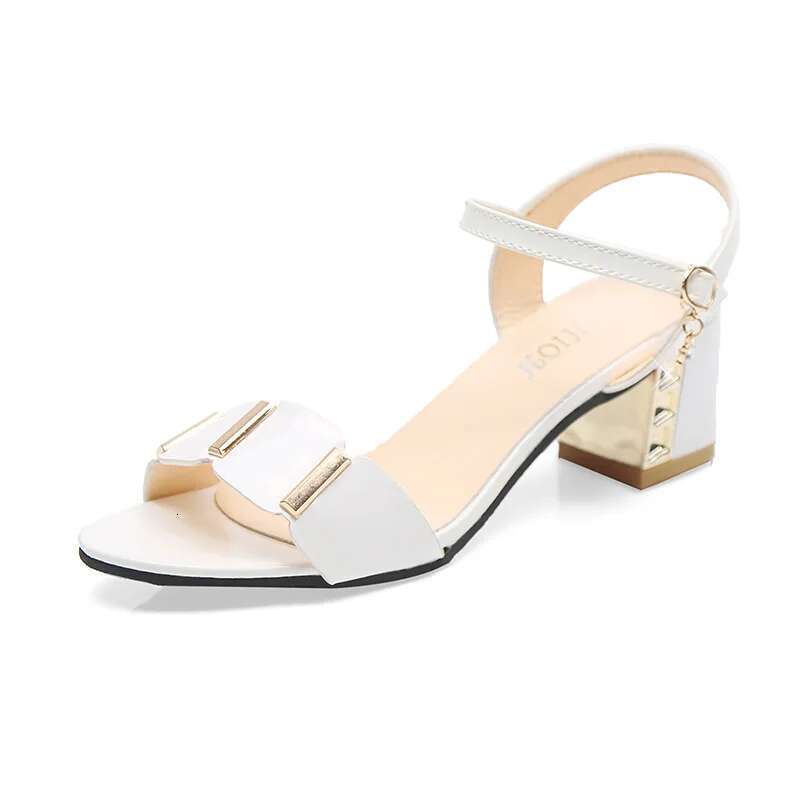 Wedge Heels Open Toe Women Chunky Heels Shoes Casual Women S Sandals Black White Female Fashion Metal Decoration Womens Sandal