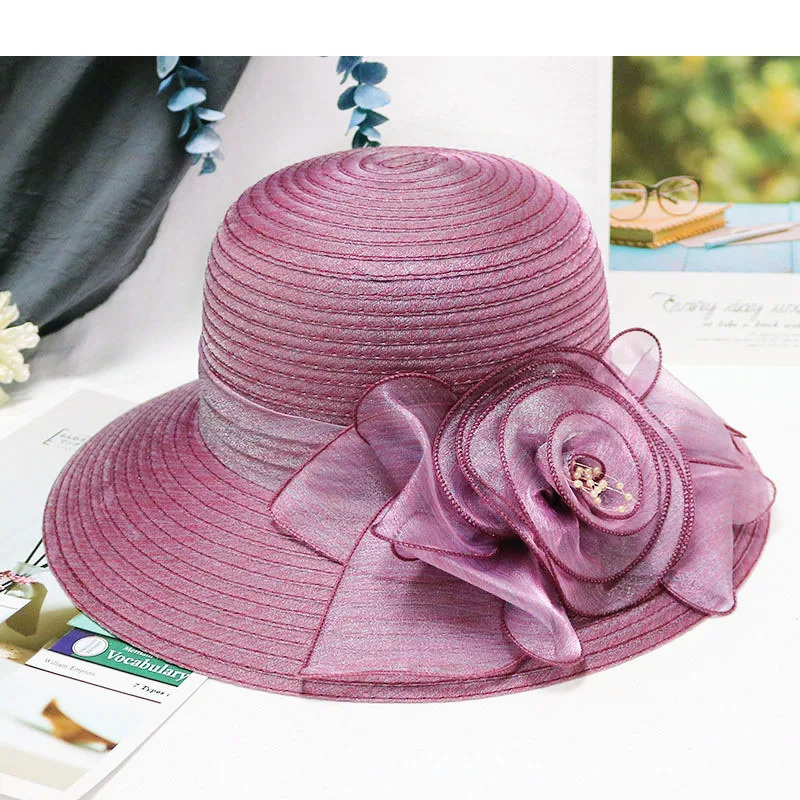 Bucket hat summer Organza flower breathable basin hat Sun Protection sunscreen Hat For Women Beach Hat Flanging cap 250320