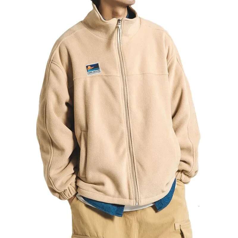 Japanese Style Lamb Wool Jacket Fleece Sweatshirt Men's Autumn/Winter Couple Stand Collar Cking Student Outerwear Casual Jack