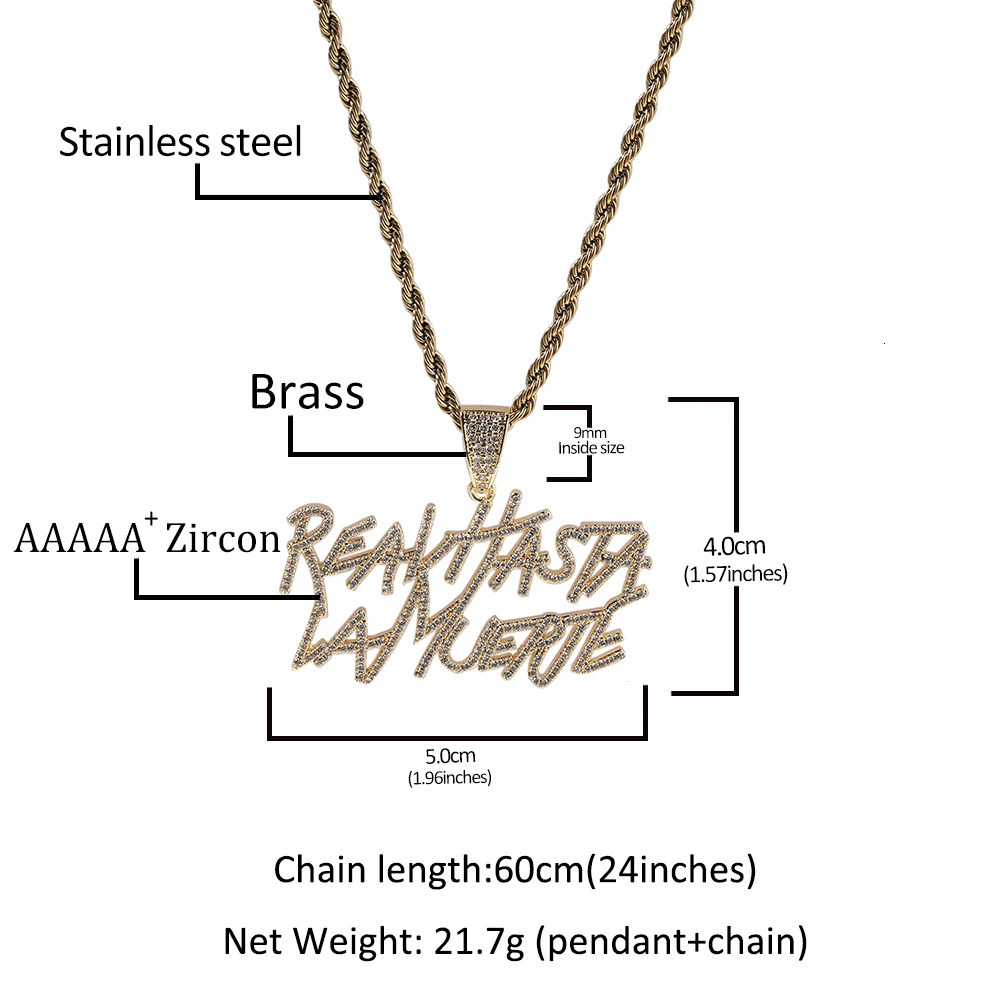 UWIN Cursive Font Real Hasta La Muerte Letters Pendant Necklaces For Men Iced Out Cubic Zircon Charms Fashion Jewelry for Gift 250320