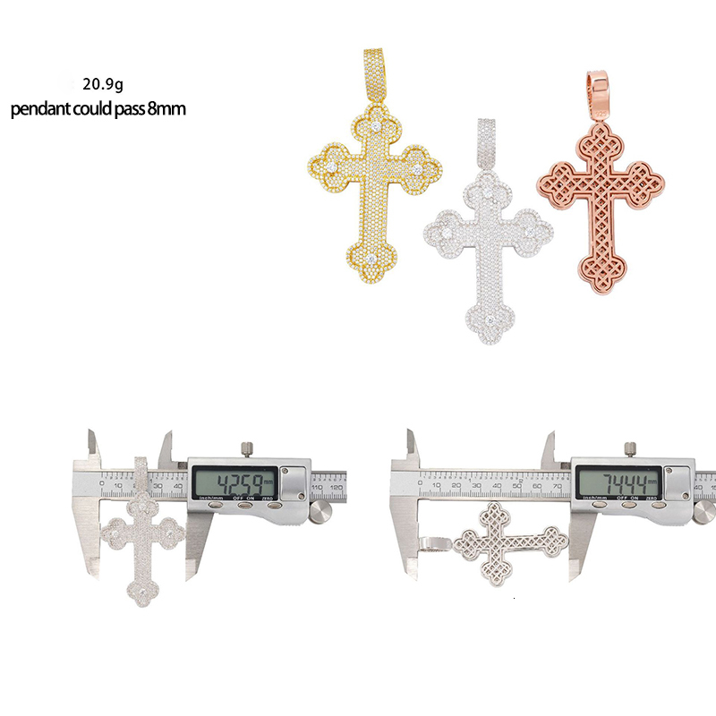 Hiphop Iced Bling Moissanite Diamond Cross Pendant Necklace for Men 925 Sterling Silver Plated 14k Gold Pass Tester Wholesale