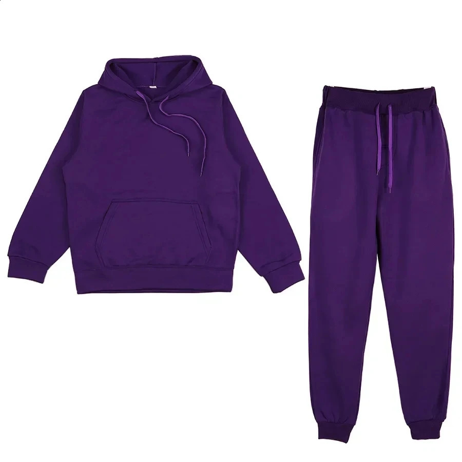 Mens Autumn and Winter Solid Color Hoodiepants Twopiece Set Fashionable Casual Sports Size S3XL Tracksuit 250319