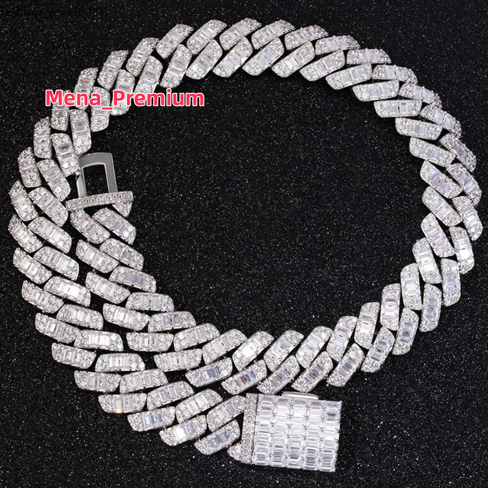 Factory wholesale luxury men's Cuban necklace Vvs Moissanite k Necklace Custom Iced Baguette Straight e Cuban Chain Hip Hop Sier Jewelry