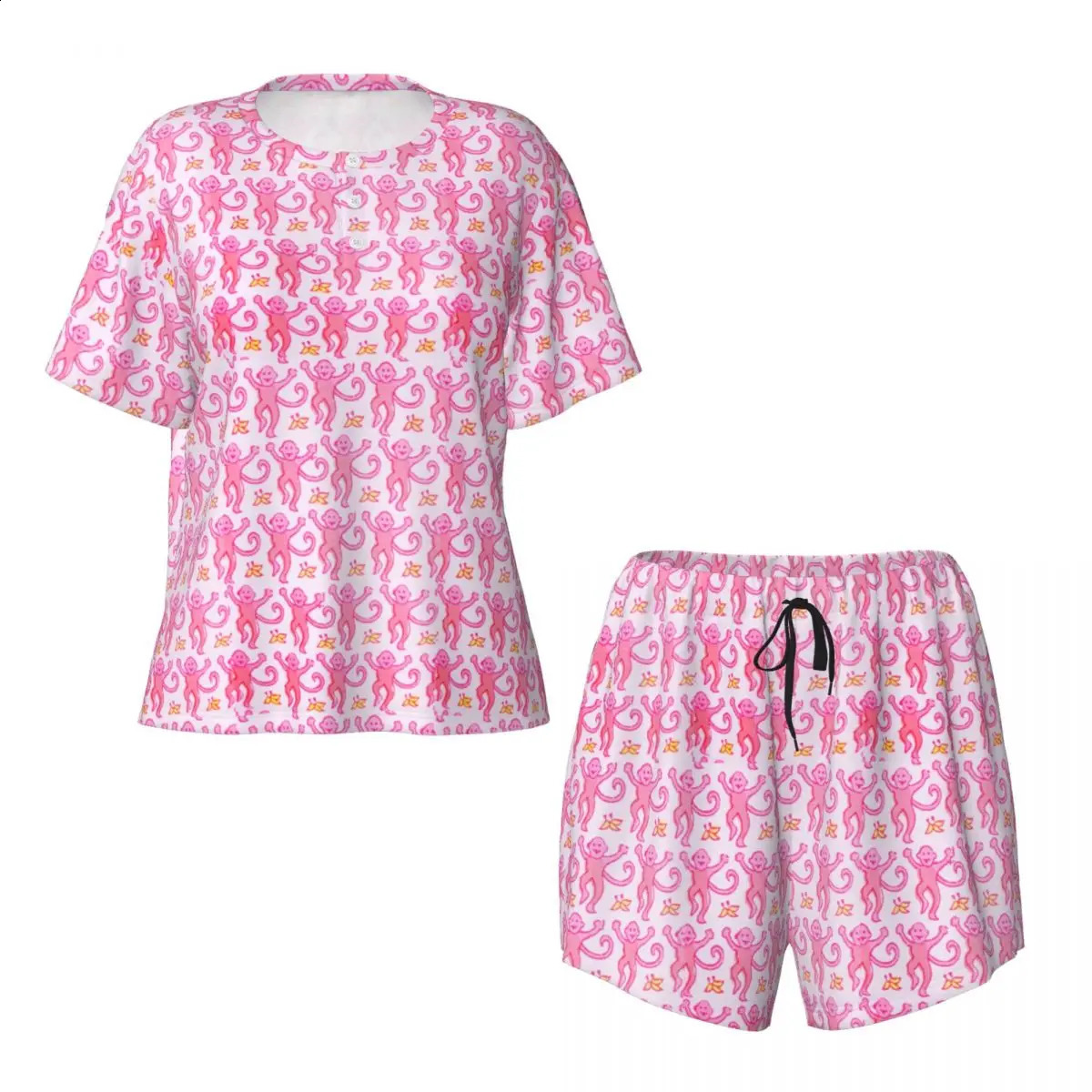 Womens Preppy Roller Monkeys Rabbit Pajamas Set Custom Printed Anime Pink 2 Piece Pjs Sets Short Sleeve Sleepwear Loungewear 250319