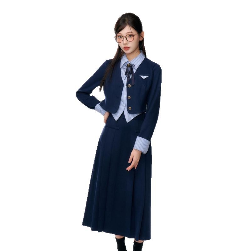 X318Elegant Women's Petite Fall & Winter Skirt Outfit - Professional College Style Uniform Suit