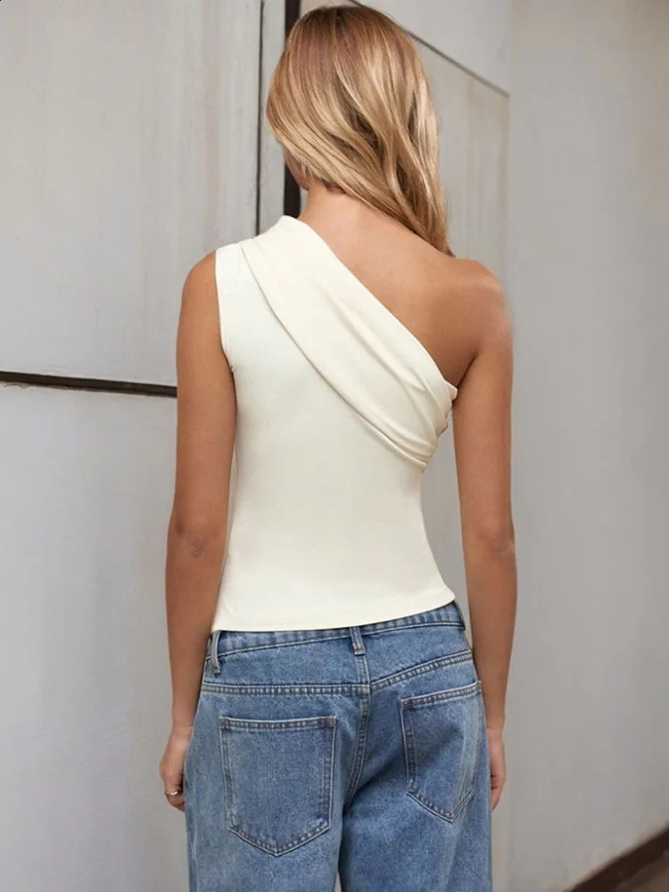 Women One Shoulder Backless Shrink Tank TopSexy TShirt Solid Tight Sleeveless Neckless Slim Short TshirtCasaul Summer Top 250319