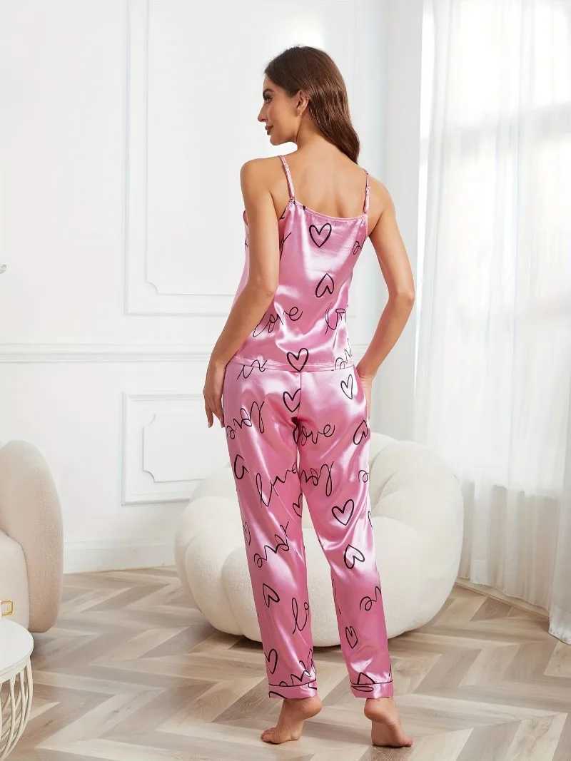 Summer Women Satin Silk Pajamas Sets Print Cami Vest Shirt With Trouser Sleepwear Ladie Sexy Pajama Lingerie Pyjamas NightwearC250319