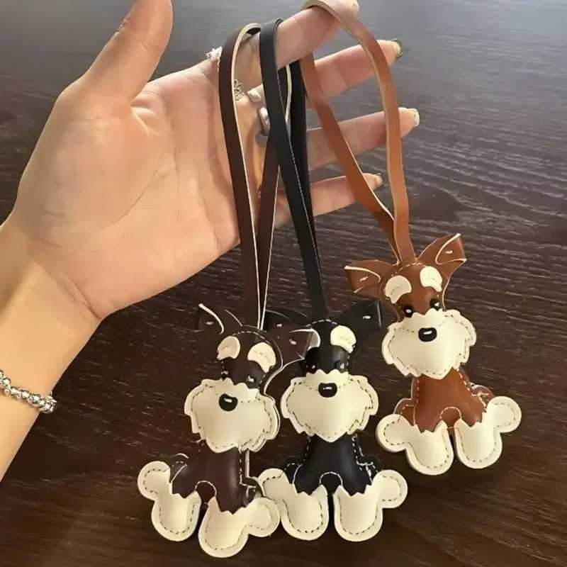 Cartoon PU Animal Keychain Cute Schnauzer Keychain Female PU Leather Dog Pendant Keychain Backpack Pendant DecorationXJ250319